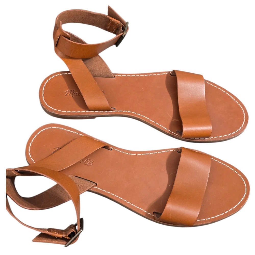 Madewell‎ Boardwalk Ankle Strap Leather Sandals Brown Flat H5717 Womens 10